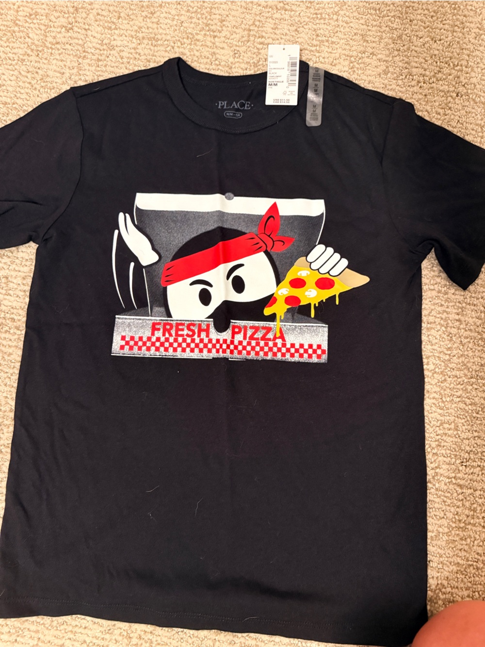 The Children's Place Black Tee with Pizza Mascot Graphic